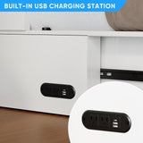 PUREMIND Murphy Bed Full with Mattress - Solid Wood - Hideaway Cabinet Bed Frame with Storage Drawers, USB Charging Ports - Space Saving Chest beds for Guest Room PUREMIND