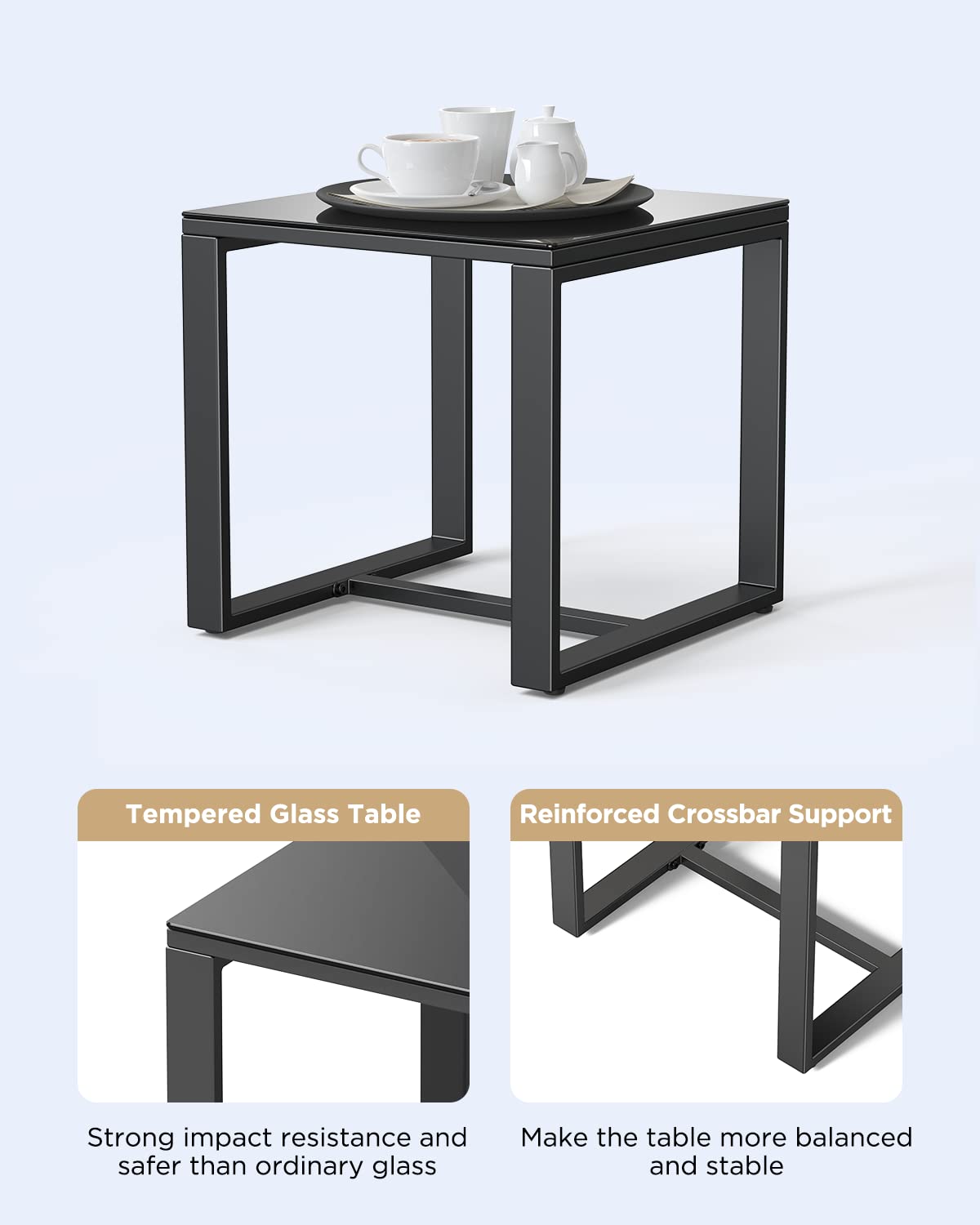 Qsun 3 Piece Patio Bistro Set Patio Furniture Set Outdoor Wicker Rocking Furniture Conversation Set with Tempered Glass Coffee Table for for Front Porch Balcony and Deck (Blue Cushion Qsun