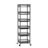 SINGAYE 6 Tier Shelf Wire Rack Shelving with Wheels Metal Storage Shelves Adjustable Closet Bathroom Organizers Baskets Pantry Kitchen Garage Laundry Room 13.5" D x 13.5" W x 63" H Black SINGAYE