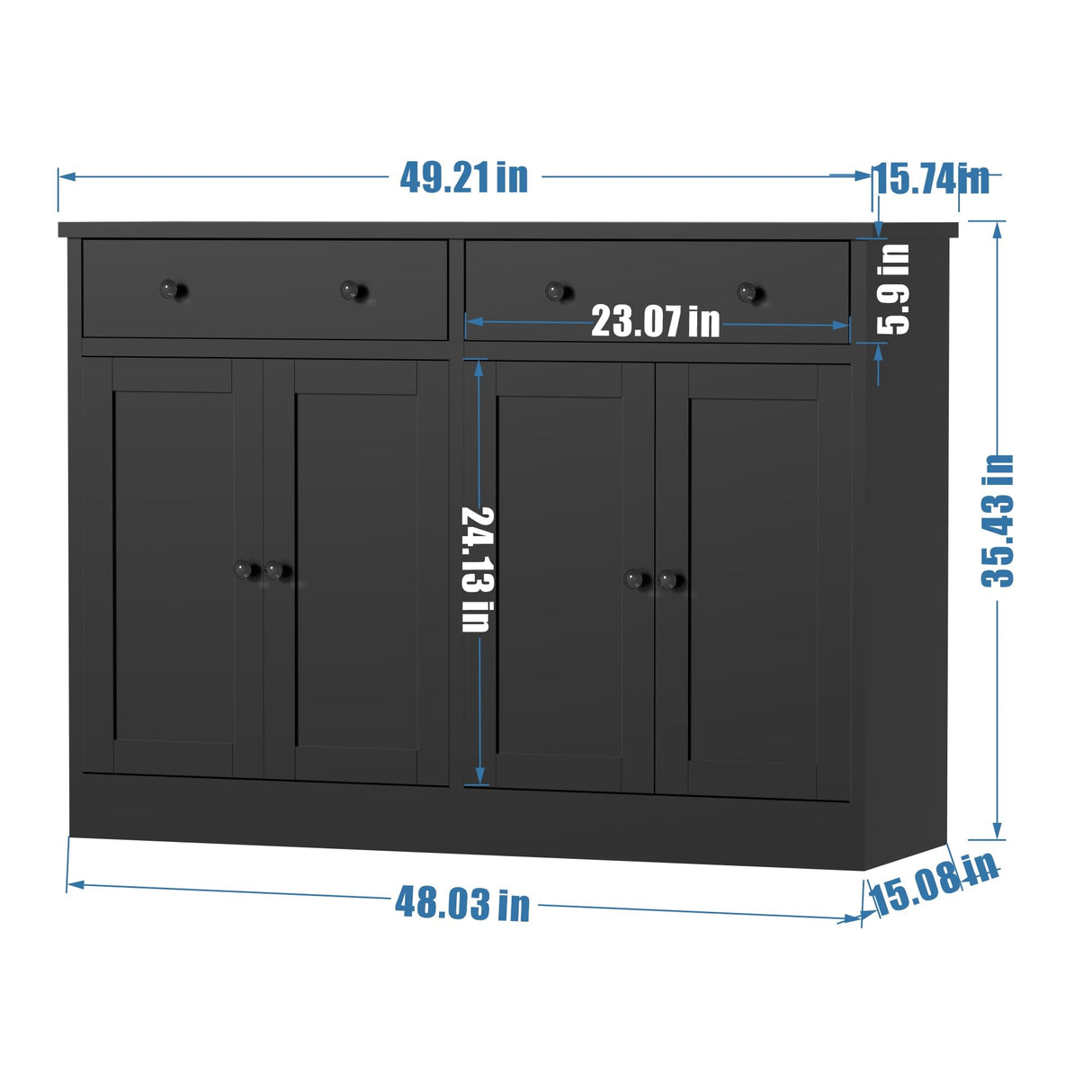 holzart Black Buffet Storage Cabinet with doors and drawers, 49" W Coffee Bar Cabinet, Kitchen Buffet Sideboard for Living Room, Kitchen holzart