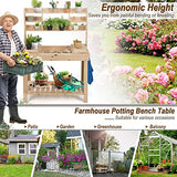 Giantex Garden Potting Bench Table, Large Workbench Table with Shelves, Openable Tabletop Hidden Storage Cabinet, 3 Hooks, Outdoor Wooden Workstation for Patio Garden Garage, 43.5"x19.5"x 60.5" Giantex