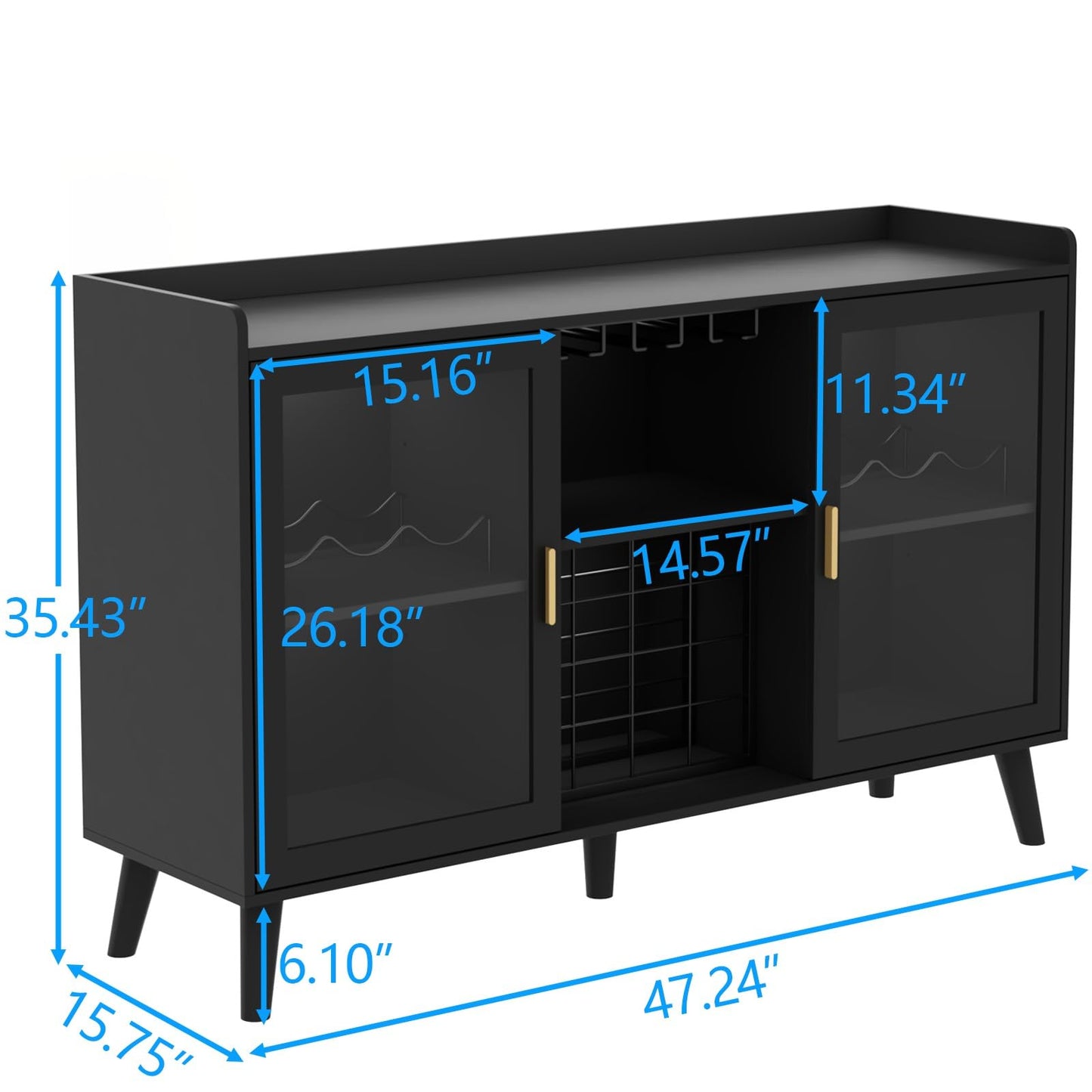 Loomie Wine Bar Cabinet with LED Light, Home Coffee Cabinet with Wine Rack and Glass Holder, Kitchen Buffet Sideboard W Storage Shelf, Freestanding Liquor Cabinet for Living Room, Dining Room - WoodArtSupply