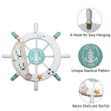2 Pack 11" Nautical Beach Wooden Ship Wheel and 13" Wood Anchor with Rope Nautical Boat Steering Wheel Rudder Anchor Wall Decor Door Hanging Ornament Beach Theme Home Decoration(White&Green) Meching