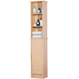 FUQARHY 65'' Tall Bathroom Storage Cabinet Organizer Wood Slim Floor Freestanding Cabinet Linen Tower with Door & 6 Shelves, w/Adjustable Shelves for Home, Bathroom, Kitchen (Natural) FUQARHY