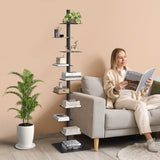 Nidouillet 9-Tier Metal Spine Bookshelf, Adjustable Vertical Tower for Books, Tall & Narrow Ladder Bookcase, Space-Saving Multipurpose Corner Storage Shelf, Display Stand, Tool-Free Assembly, Black Nidouillet