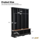 75''H Farmhouse Hall Tree With Bench And Shoe Storage, Entryway Bench With Open Compartments Coat Rack, 8 Shoe Cubbies & 8 Coat Hooks, For Mudroom, Hallway Storages Cabinet, Living Room (Black) PurityVow