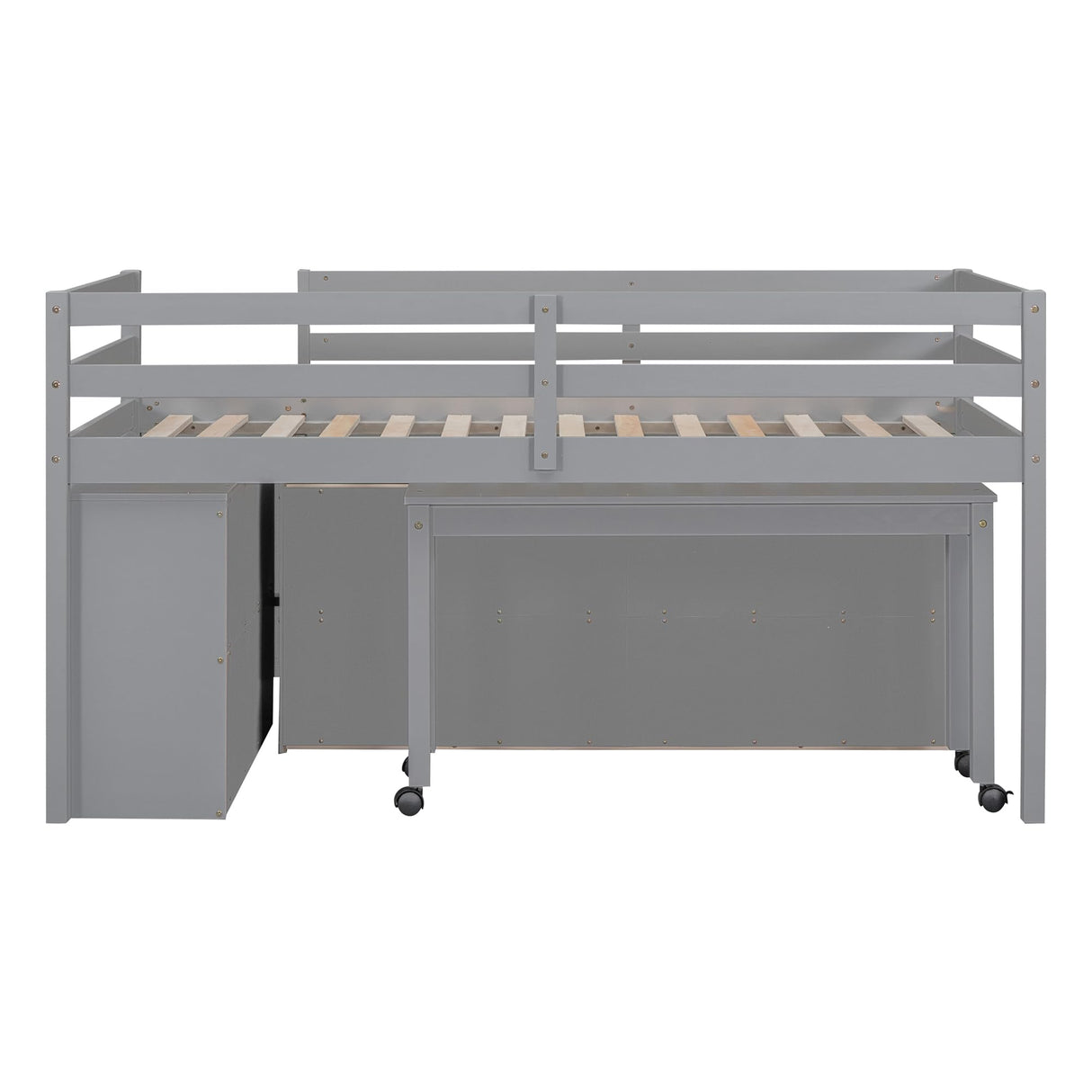 Kids Twin Low Loft Bed with Portable Desk and Storage Drawers in Gray by Harper & Bright Designs Harper & Bright Designs