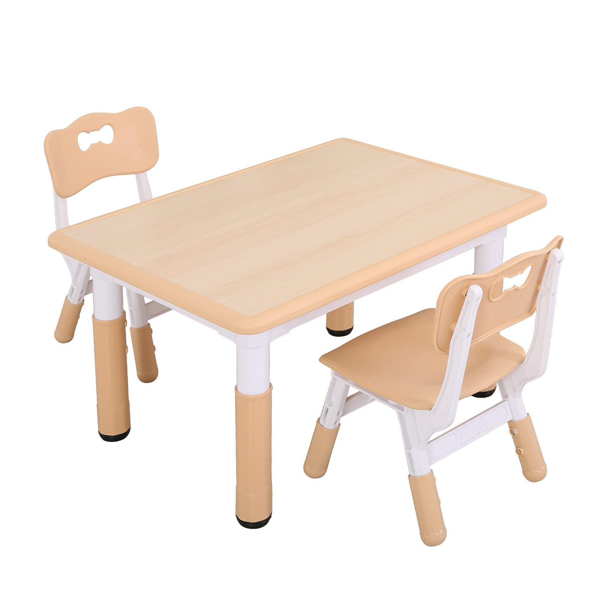 UNICOO - Kids Study Table and Chairs Set, Height Adjustable Plastic Children Art Desk with 2 Seats, Multi Activity Table Set (Maple TOP with Natural UNICOO