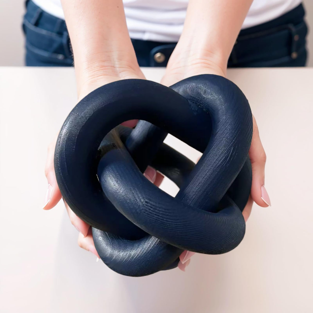 GUDAGUU Wood Knot Decor -Coffee Table Decor Shelf Decor Table Books Hand Carved Home Decoration Boho Country Rustic Modern Shabby Chic Style Decor 3 Link Wooden Knot Chain Link Decor (Navy Blue) GUDAGUU