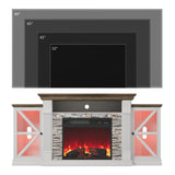 QUW Electric Fireplace TV Stand, 70" Farmhouse Entertainment Center with Open Shelf and Glass Barn Door Cabniet, Modern TV Console Table with 7 Flame Colors for Living Room, Antique White QUW