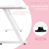 YOUTHUP Gaming Desk with LED Lights, 55 Inch Z Shaped Game Desk for PC Gamer, Ergonomic Racing Style Computer Table Workstation with Remote Control, Headphone Hook, Cup Holder, Handle Rack, Pink YOUTHUP