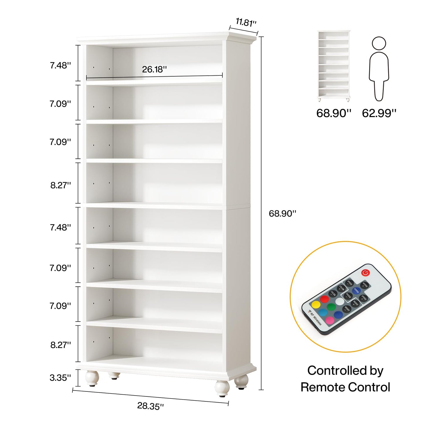 Tribesigns Narrow Tall Shoe Cabinet with LED Lighting, 9-Tier 30 Pairs Freestanding Shoes Storage Cabinet, Wood Shoe Organizer Cabinet with Solid Wooden Legs for Entryway (1, White) - WoodArtSupply