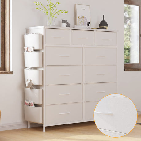 LIVEHOM Dresser for Bedroom with 11 Drawer, Dressers & Chests of Drawers with Side Pockets, Hooks, Fabric Storage Drawer, Steel Frame, Wood Top, Organizer Unit and Pull Handle for Closet. LIVEHOM