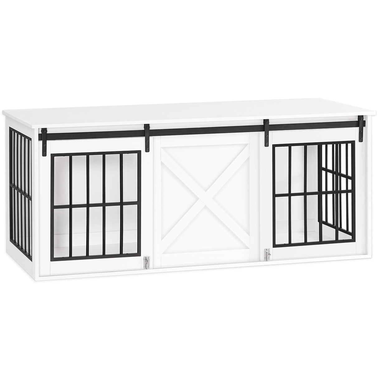 MAHANCRIS Dog Crate Furniture for 2 Dogs, 63" Heavy Duty Dog Kennel with Sliding Barn Door, Wooden Double Dog Crate with Divider for Small Medium Dogs, Indoor Dog Cage TV Stand, White DCHW16001N1 MAHANCRIS