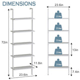 aboxoo Ladder Shelf White Wooden Bookshelf 5-Tier Wall-Mounted Open Wood Rack Industrial Modern Plant Flower Stand Utility Organizer Bookcase Metal Frame Furniture Office Kitchen Bedroom aboxoo