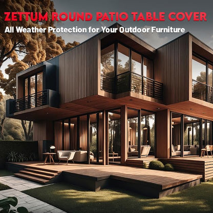 Zettum Round Patio Table Cover 84 Inch - 600D Outdoor Furniture Cover Round Waterproof & Heavy Duty, Lawn Furniture Set Covers Large for Outside Dining Table and Chairs Seating - 84 x 84 x 28 Inch