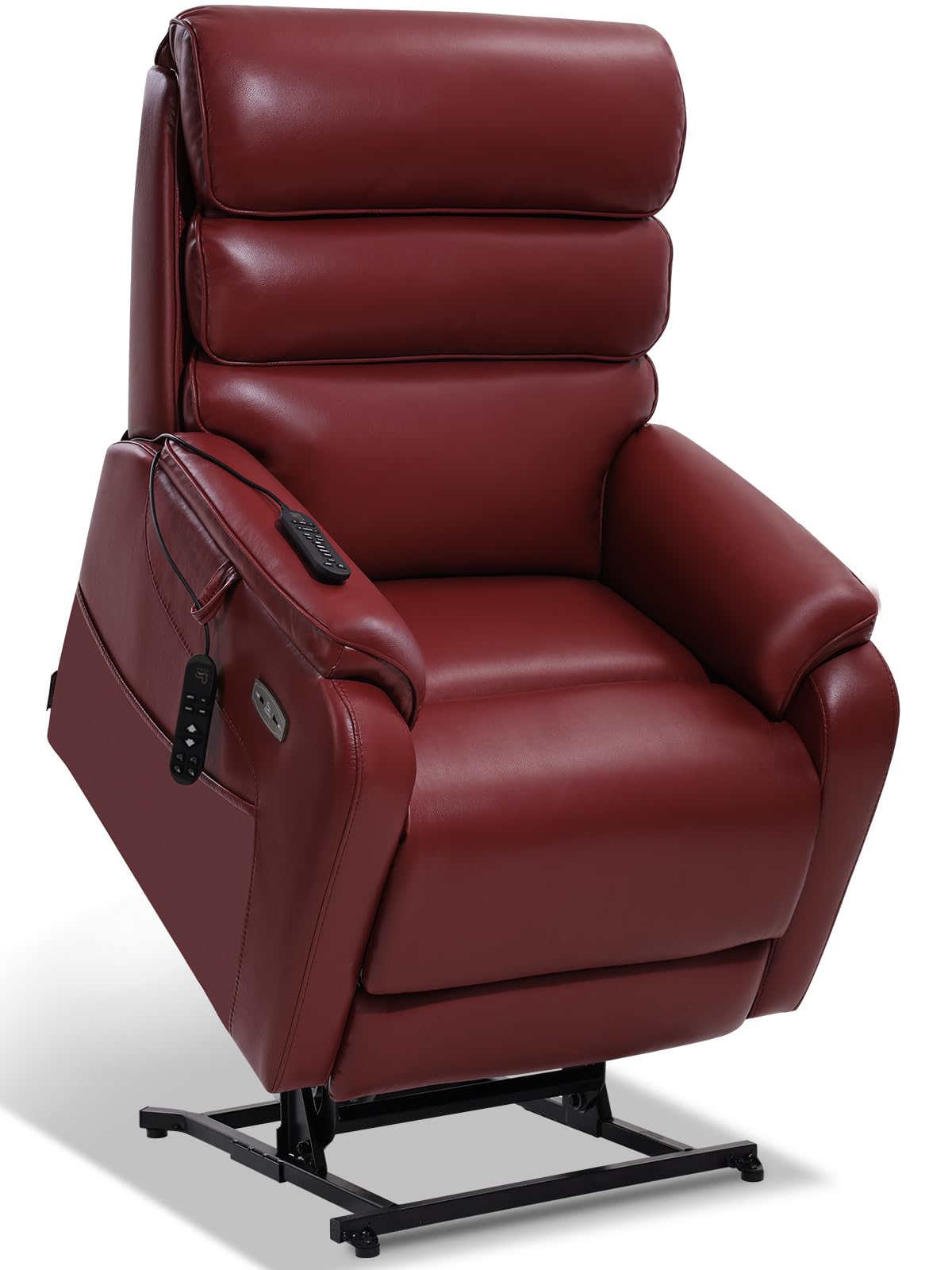 EONIX Dual Motor Lay Flat Power Lift Recliner Chair for Elderly, Breathable Faux Leather Electric Lift Chairs for Adults, 400lbs Heavy Duty Power Recliner with Heat and Massage, SLRY003061, Burgundy EONIX