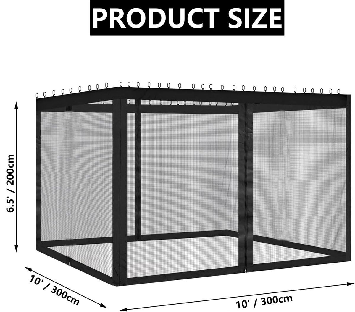 Dhyazqfit Mosquito Net for Outdoor Gazebo Canopy 4-Panel Canopy Screen Wall with Zipper for 10 x 10' Patio Gazebo and Tent (Only Mosquito Net No Frame) 10' x 10' with Double Door (Black)