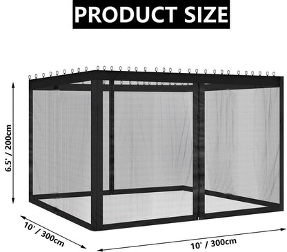 Dhyazqfit Mosquito Net for Outdoor Gazebo Canopy 4-Panel Canopy Screen Wall with Zipper for 10 x 10' Patio Gazebo and Tent (Only Mosquito Net No Frame) 10' x 10' with Double Door (Black)