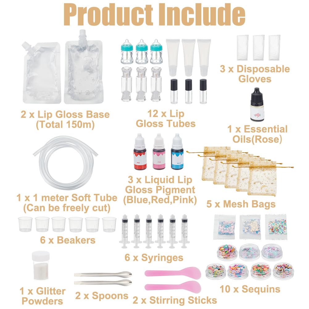 WEBEEDY DIY Lip Gloss Making Kit for Adults,55 Pcs Moisturizing Lip Glaze Handmade Set to Make Your Own Lips Gloss,Fun Makeup Kits for Beginners Women DIY Makeup Supplies Set Gift WEBEEDY