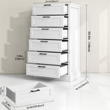 White 6 Drawer Dresser, 55 Inch Tall White Dresser for Bedroom, Modern Farmhouse Style Chest of Drawers for Bedroom Living Room, Wood Rustic Tall Dresser, Organizer for Closet, Living Room, Hallway ZLWJGY