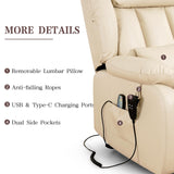 Infinite Position Lay Flat Lift Recliner Chair for Adults, Dual Motor Power Lift Chair for Elderly with Massage & Heating, Extended Footrest, USB Ports, Remote Control & Lumbar Pillow, Leather (Cream) RESTREAL