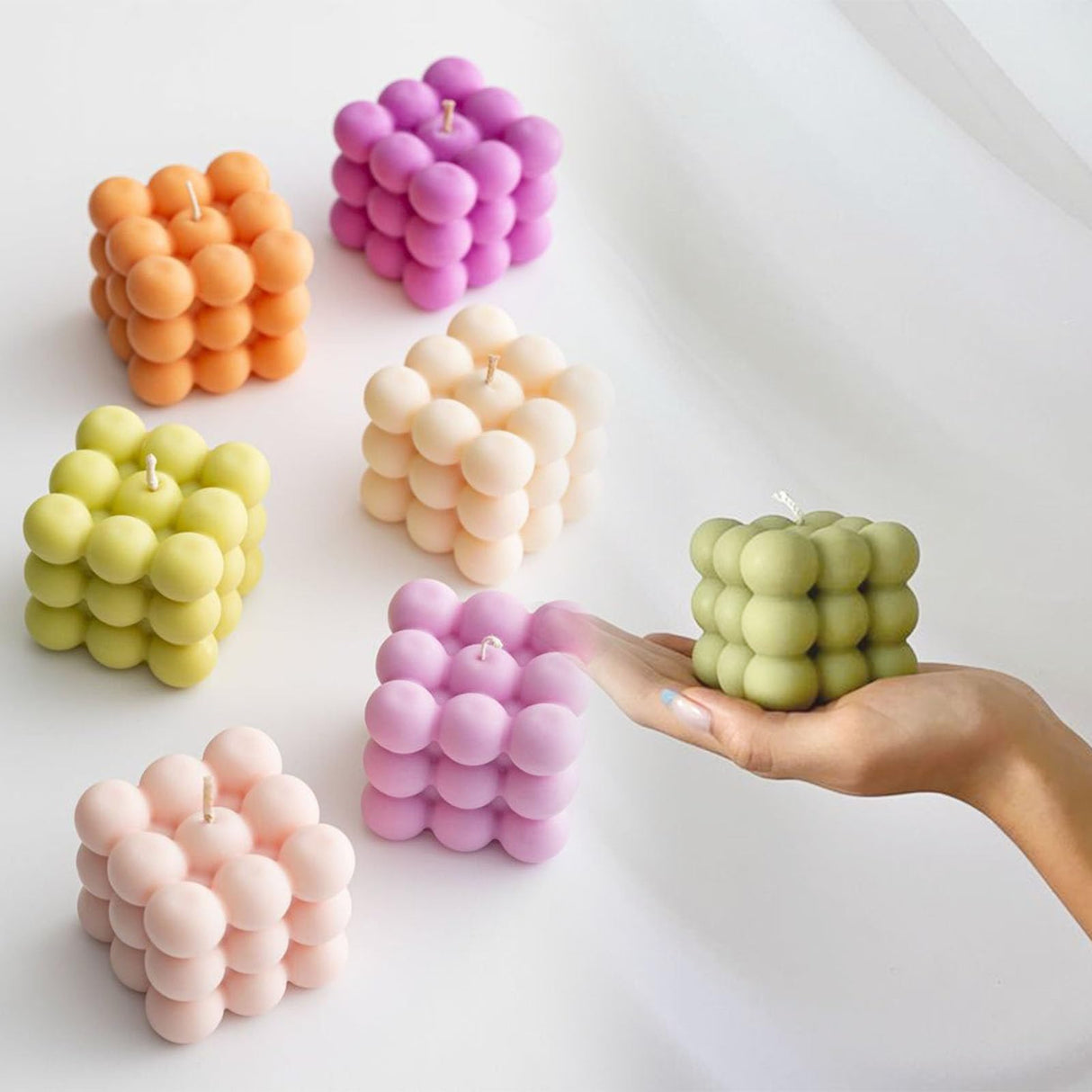 6pcs Silicone Candle Making Molds Kit Set, 3D Silicone Mold for Baking Desser, Soy Wax, Soap Geometric Pumpkin Shapes Yarn Ball Bubble Cube Molds DIY Scented Candle Giliger