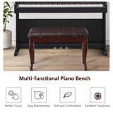 GOFLAME Piano Bench Stool with Padded Cushion and Music Storage, Heavy Duty Piano Duet Seat with PU Leather Padded Seat and Solid Wooden Legs, GOFLAME