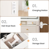 Pamapic Vanity Desk with File Cabinet, 8 Drawers Makeup Vanity with Mirror and Lights,3 Lighting Modes Dressing Table with Chair, Power Outlet, Silent Slides, White Pamapic