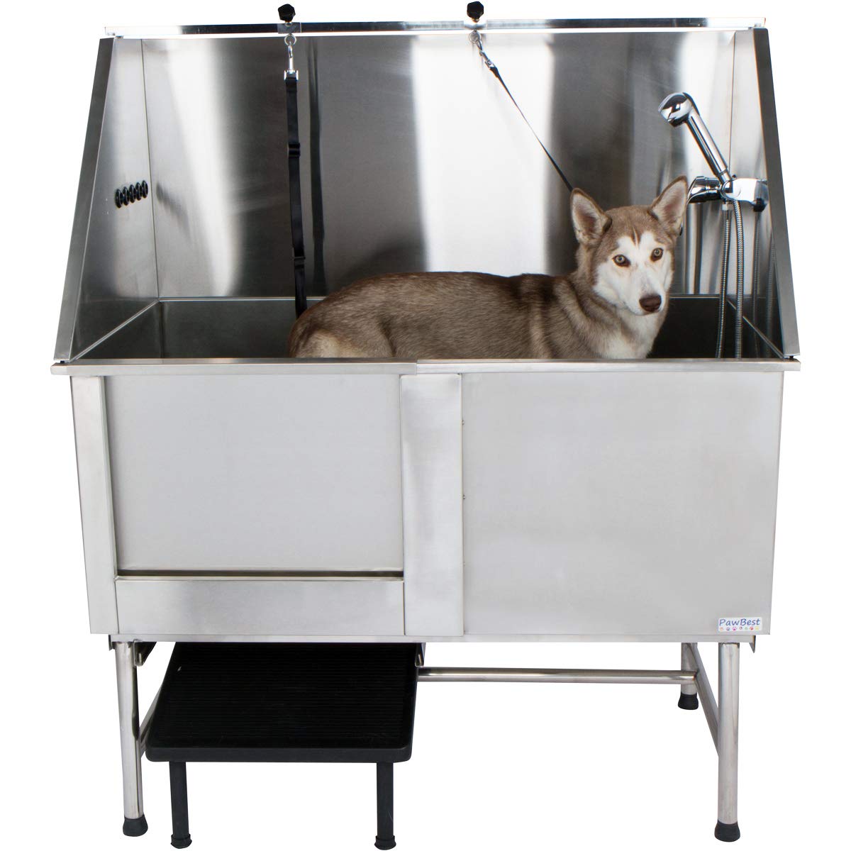 PawBest Stainless Steel Dog Grooming Bath Tub with Ramp, Faucet, Hoses and Loops (50" Bathtub) - WoodArtSupply