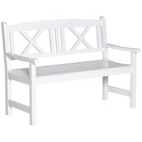 Outsunny White Rustic Wooden Garden Bench for Two with Backrest and Armrests Outsunny