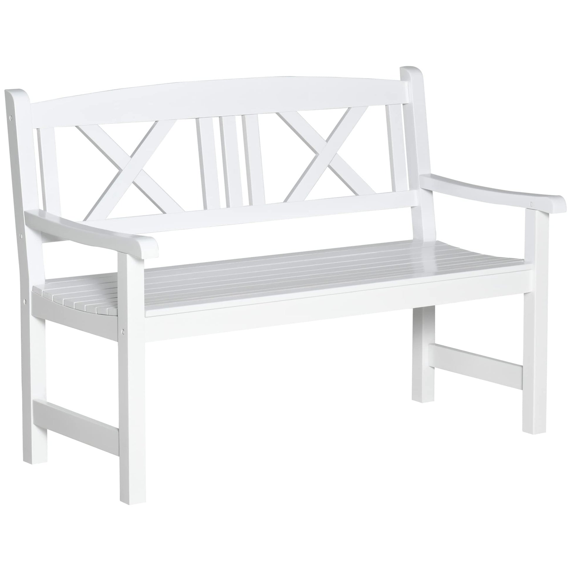 Outsunny White Rustic Wooden Garden Bench for Two with Backrest and Armrests - WoodArtSupply