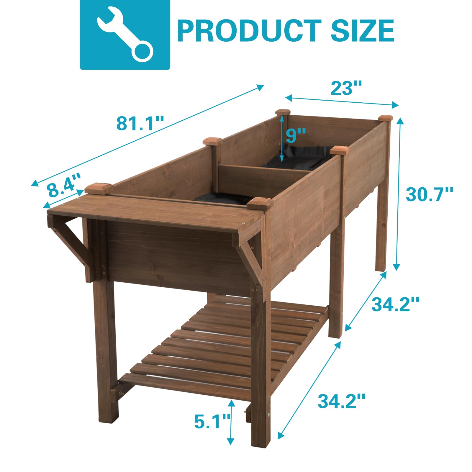 Gowoodhut Raised Garden Bed with Legs Outdoor, Elevated Garden Box with Grow Grid, Large Storage Shelf for Vegetable, Flower, Herb, Easy to Assemble，73x23x32 in - WoodArtSupply