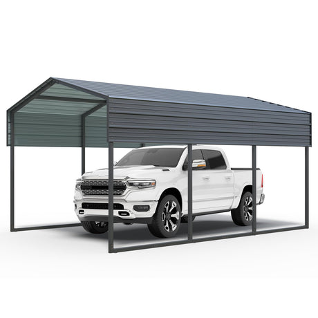 Outvita Heavy Duty Metal Carport, 10x15FT, Gray, Vehicle Protection, Outdoor Gatherings Outvita