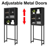 Launica Bathroom Organizer Over Toilet, Wood Metal Bathroom Over The Toilet Storage, Industrial Bathroom Space Saver Shelf Over Toilet, Freestanding Bathroom Cabinet Above Toilet wtih Rack, Black Oak Launica