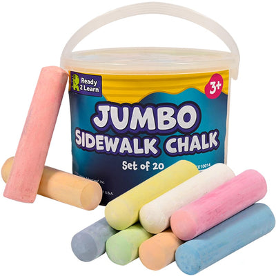READY 2 LEARN Jumbo Sidewalk Chalk | Set of 20 | 9 Colors | Washable and Non-Toxic | Bulk Set of Chalk for Kids