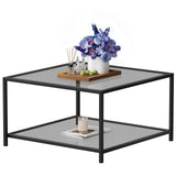 SAYGOER Modern Coffee Table Small Glass Coffee Table with Storage 2-Tier Simple Square Center Table for Living Room Home Office Sofa Table with Metal Frame 26.7 x 26.7 x 17.7 Inches, Gray Black SAYGOER