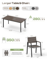 Oasbira Aluminum Patio Dining Sets 5-Piece Outdoor Dining Sets with Umbrella Hole Wood-Like Table and Chairs, Outdoor Furniture Sets All Weather for Garden, Backyard, Lawn, and Poolside, Charcoal Oasbira