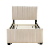 Merax Twin Size Velvet Upholstered Platform Bed, Wood Bed Frame with Twin Size Trundle, Beige Merax