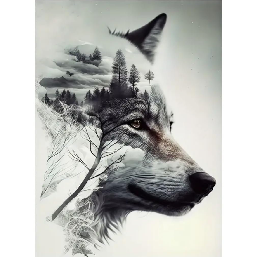 JFYHAB Wolf Diamond Art Kits for Adults, Mountain Wolf Diamond Painting Kits for Adults Beginners, DIY 5D Diamond Painting with Round Gem Art Kits for Gift Home Wall Decor 12x16 Inch JFYHAB