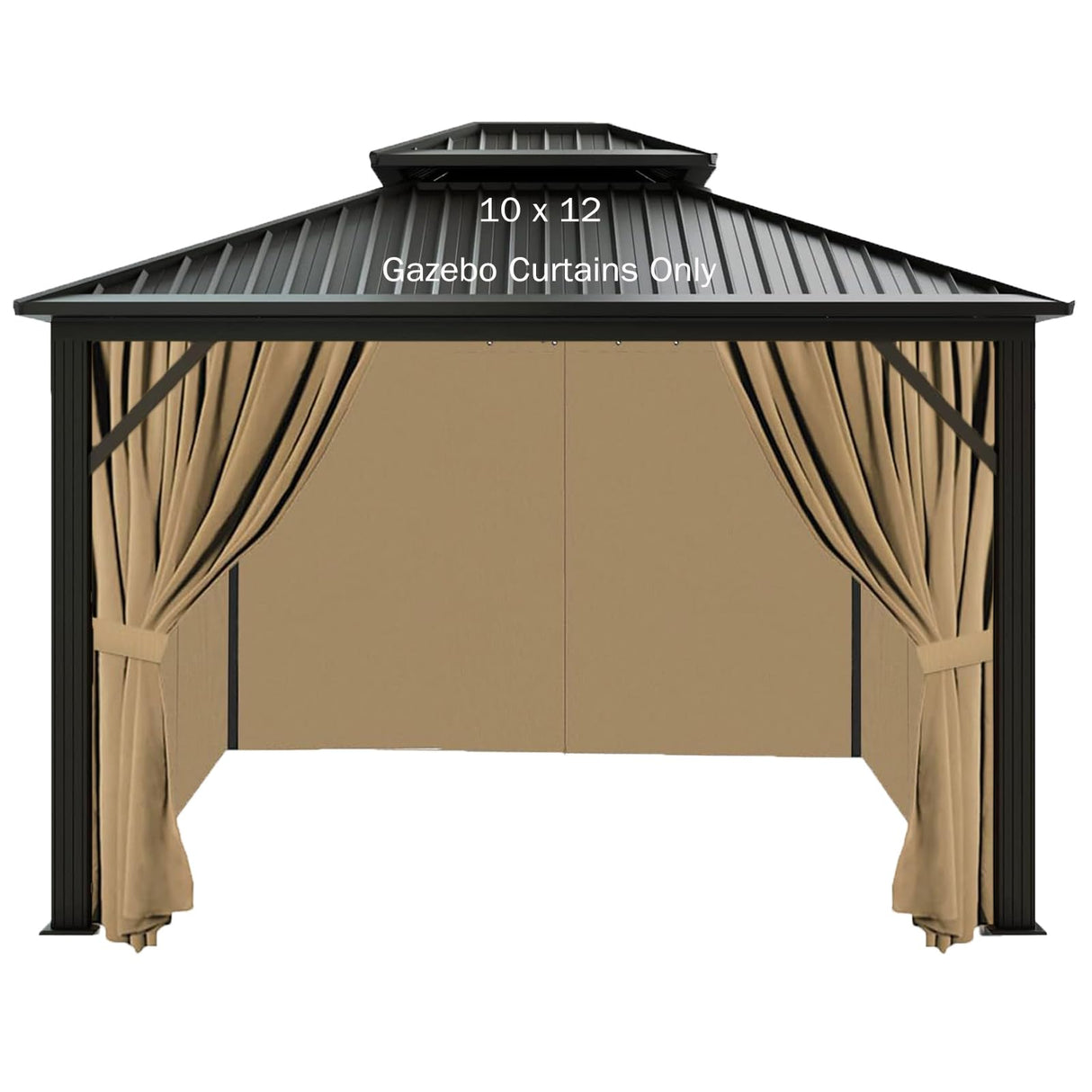 slashome 10'x12' Gazebo Curtains Outdoor Waterproof, Khaki Universal Replacement Curtain 4-Panels, Sidewalls with Zipper for Garden, Patio, Yard (Only Curtains) slashome