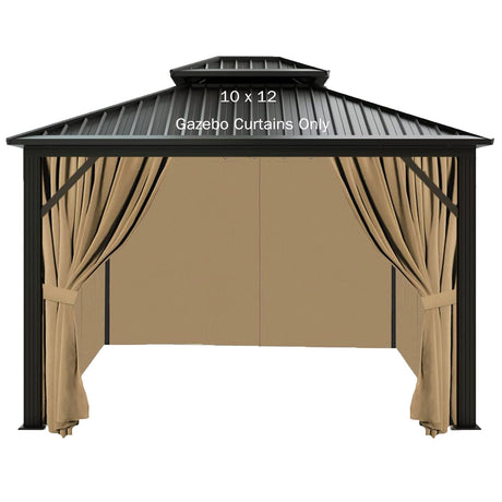 slashome 10'x12' Gazebo Curtains Outdoor Waterproof, Khaki Universal Replacement Curtain 4-Panels, Sidewalls with Zipper for Garden, Patio, Yard (Only Curtains) slashome