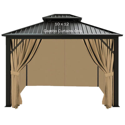 slashome 10'x12' Gazebo Curtains Outdoor Waterproof, Khaki Universal Replacement Curtain 4-Panels, Sidewalls with Zipper for Garden, Patio, Yard (Only Curtains)
