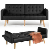 TYBOATLE Faux Leather Convertible 65'' Folding Futon Sofa Bed w/ 2 USB, Loveseat for Small Space, Apartment, Dorm, Living Room, Office, Black TYBOATLE