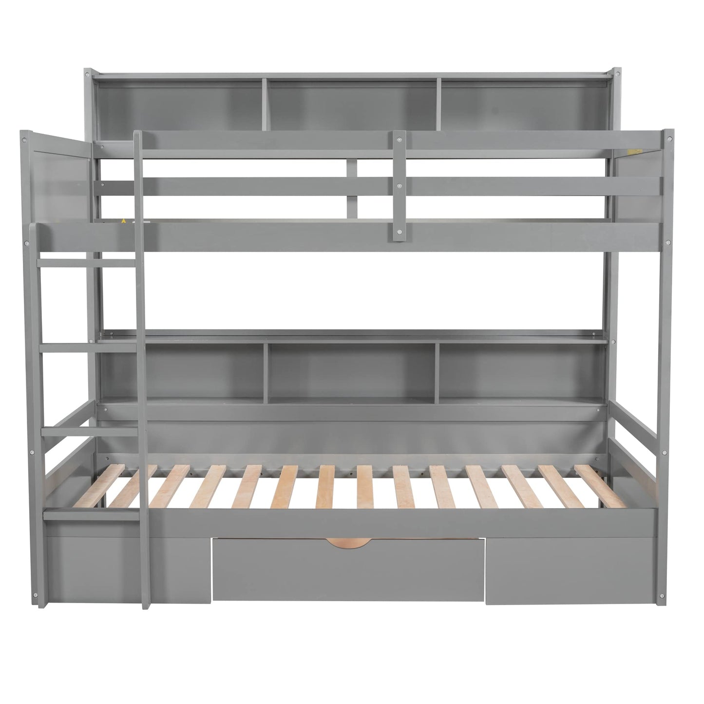 Harper & Bright Designs Twin Over Twin Bunk Bed with Storage and Shelves in Grey - WoodArtSupply