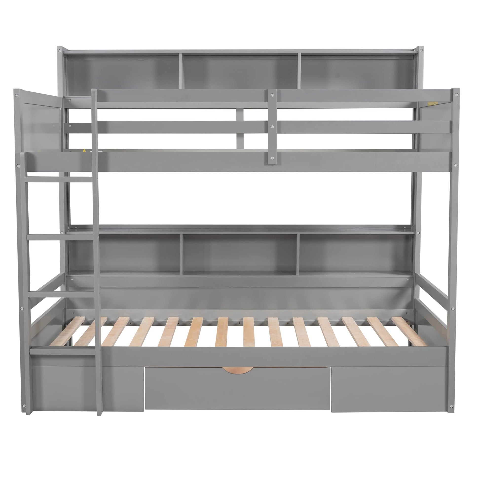 Harper & Bright Designs Twin Over Twin Bunk Bed with Storage and Shelves in Grey - WoodArtSupply