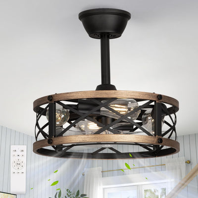 SabvioZh 16.5" Farmhouse Caged Fandelier Ceiling Fan with Light, Rustic Bladeless Small Ceiling Fans with Lights and Remote, Modern Enclosed Ceiling Fan with Light for Kitchen, Bedroom, Small Room