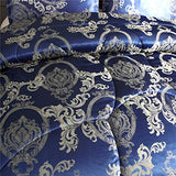 Raytrue-X Comforter Set Satin Silk Blanket All Season Bed Luxury Royal Blue Jacquard Quilt Bedding Sets Matching 2 Pillow Shams (Full/Queen, 88x88 inches, 3 Pieces) Raytrue-X