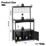 Bestier Bakers Rack with Power Outlet, Height-Adjustable 45" to 55" Kitchen Microwave Stand with Storage Cabinet, Coffee Bar Cabinet with LED Light, Kitchen Stand with 10 S-Hooks (Black) Bestier