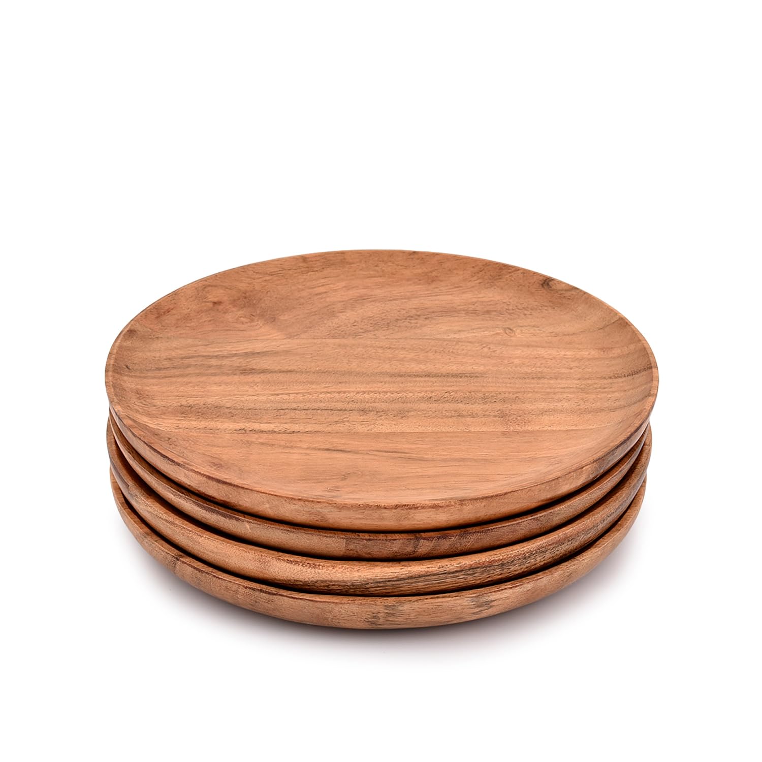 NIRMAN Acacia Wood Dinner Plates Set of 4 for Dishes Snack, Dessert Natural Wood Plates Serving Dinnerware Plate for Dinner (8" x 8" x 0.75") - WoodArtSupply